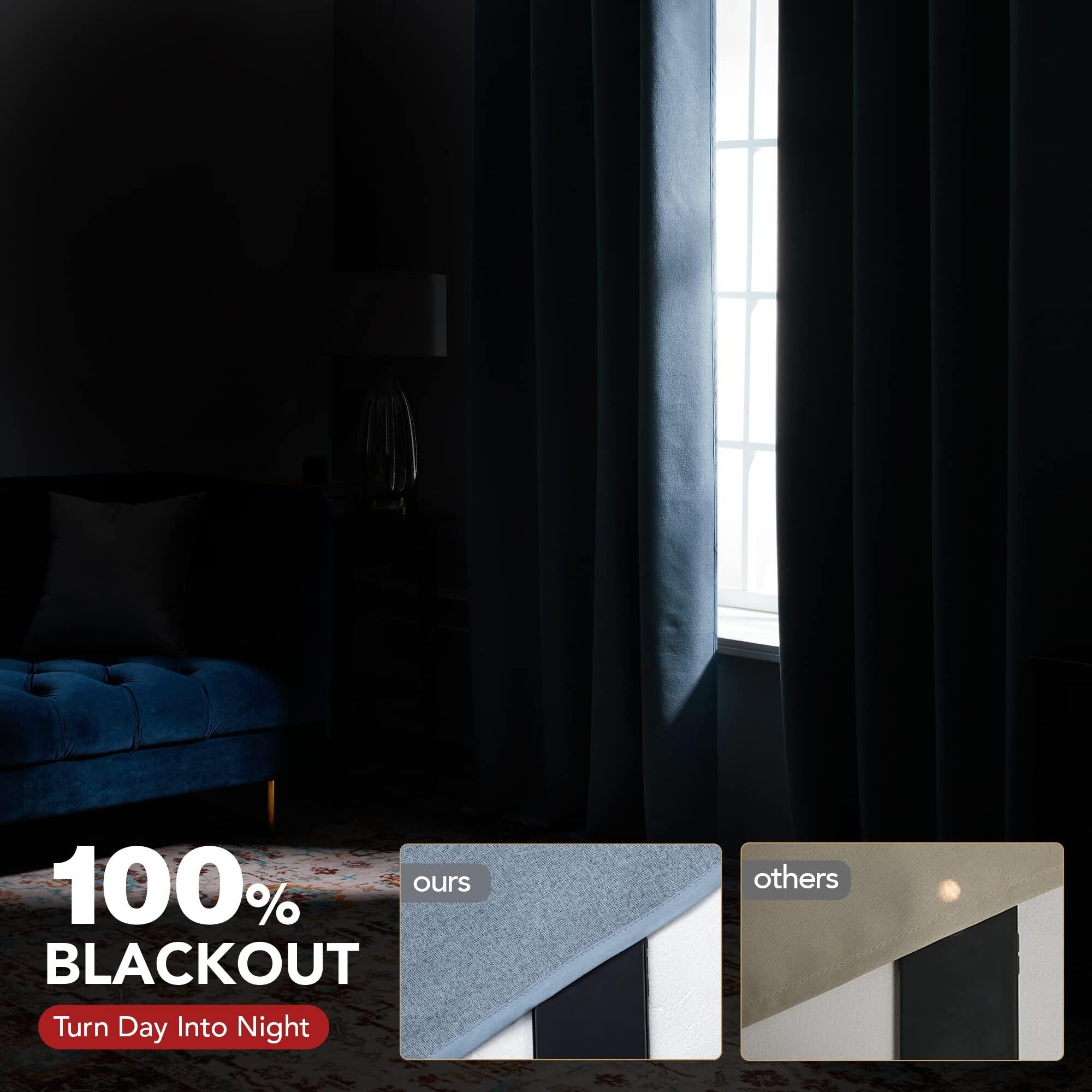 Deconovo Total Blackout Double Sided Faux Linen Curtain (2 Panel ...